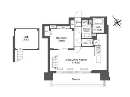 コンフォリア芝浦MOKU(1LDK/2階)の間取り写真