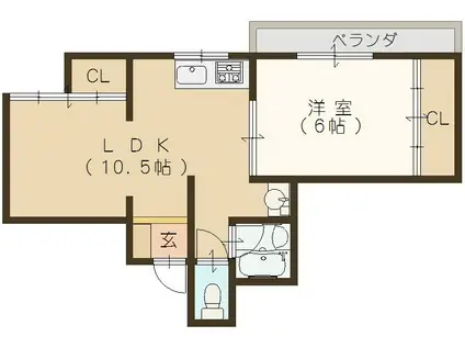 シャトー香芝(1LDK/3階)の間取り写真