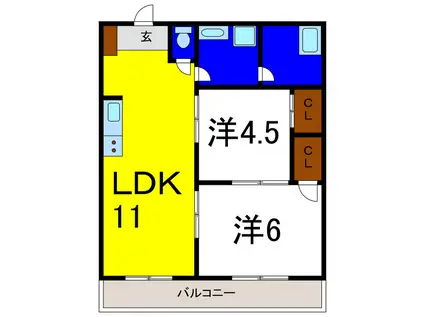 第1木内ハイツ(2LDK/1階)の間取り写真