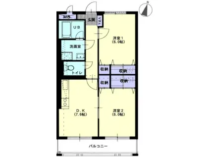 ロイヤルプレース(2DK/3階)の間取り写真