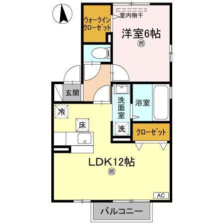 UNA CASA COMODA(1LDK/1階)の間取り写真