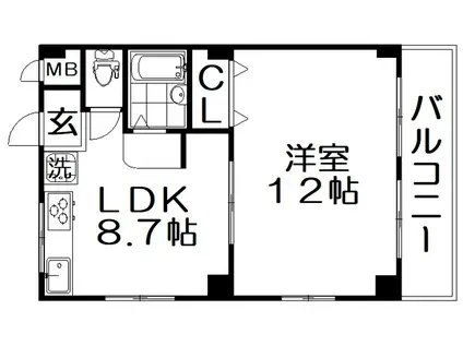 グレースコート香里園(1LDK/3階)の間取り写真