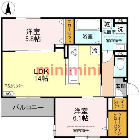 D-RESIDENCE下田部B(2LDK/2階)の間取り写真