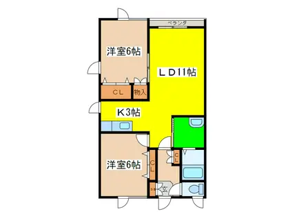 サンシャインKOWA(2LDK/2階)の間取り写真