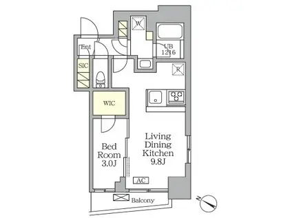 アジールコート三宿テラス(1LDK/4階)の間取り写真