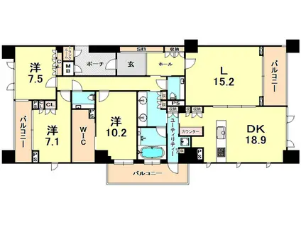 グランドメゾン夙川松園町(3LDK/2階)の間取り写真