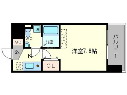 アフルエンス難波(1K/3階)の間取り写真