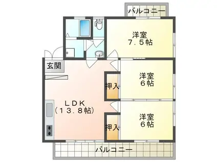 ブラウン・ルーフ(3LDK/2階)の間取り写真