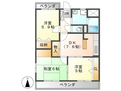 ア・ドリーム村山(3DK/1階)の間取り写真