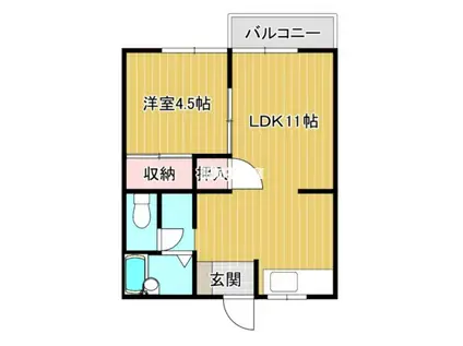 グリーンハイツ堤B棟(1LDK/1階)の間取り写真