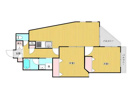 西小山ヒルズ(2LDK/4階)の間取り写真