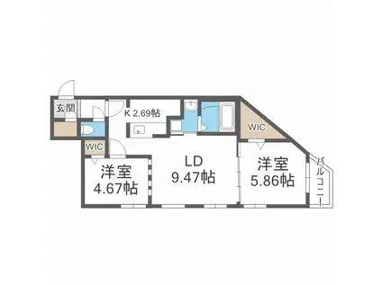 MOND BRICK ASABU モンブリック麻生(2LDK/4階)の間取り写真