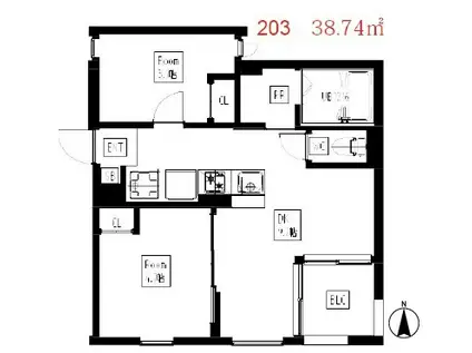 N S WOOD 大森中(2DK/2階)の間取り写真