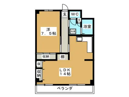 金沢中央サンハイツ(1LDK/3階)の間取り写真