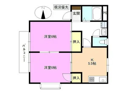 グリーンハイツサカイ(2K/2階)の間取り写真