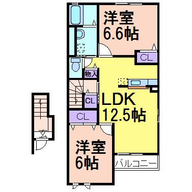 アスカA(2LDK/2階)の間取り写真