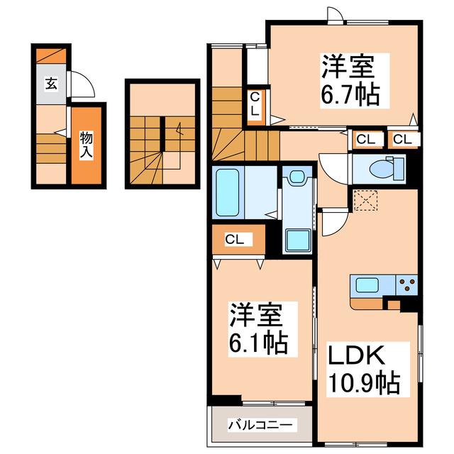 ルミノーソ(2LDK/3階)の間取り写真