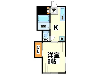 第一本多荘(1K/2階)の間取り写真