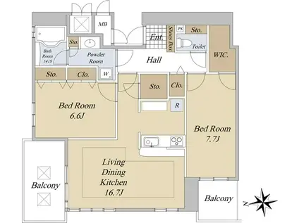 アメックス大濠タワー(2LDK/12階)の間取り写真