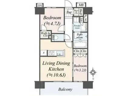 京急蒲田 アクセス良好 2LDK(2LDK/4階)の間取り写真