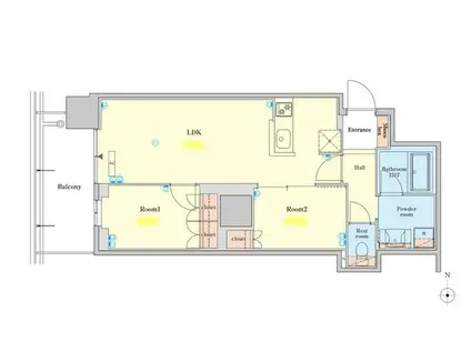 RJR堺筋本町タワー(2LDK/7階)の間取り写真