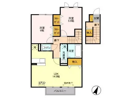 イーズフィールドB(2LDK/2階)の間取り写真