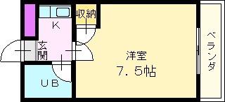 コーポ川内II(1K/3階)の間取り写真