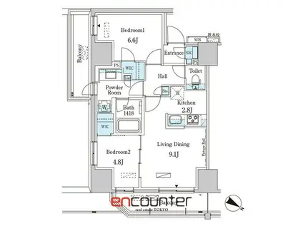 パークアクシス赤羽南(2LDK/9階)の間取り写真