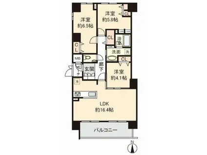 藤和須磨離宮ホームズ(3LDK/4階)の間取り写真