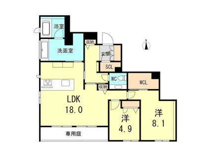 シークリサンス岡本(2LDK/1階)の間取り写真