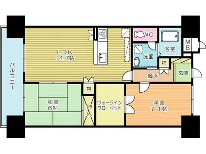 シャトレ大手町N棟(2LDK/8階)の間取り写真