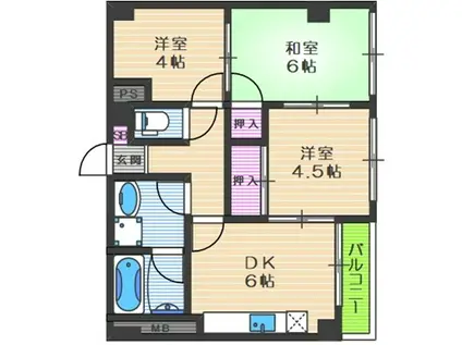 パークハイツ(3DK/5階)の間取り写真