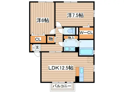 ウィルモアD(2LDK/2階)の間取り写真