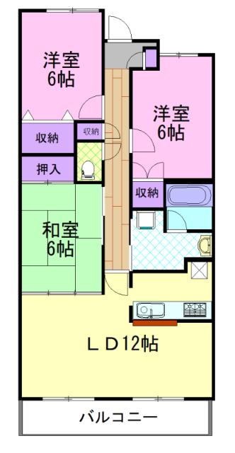ハイツマロニエ今泉(3LDK/3階)の間取り写真