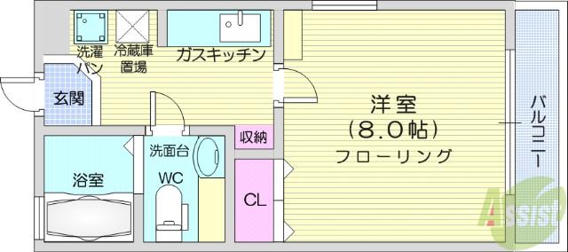 エスポアール長命(1K/2階)の間取り写真