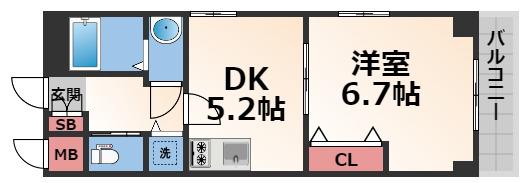 マジェスタ八戸ノ里(1DK/3階)の間取り写真