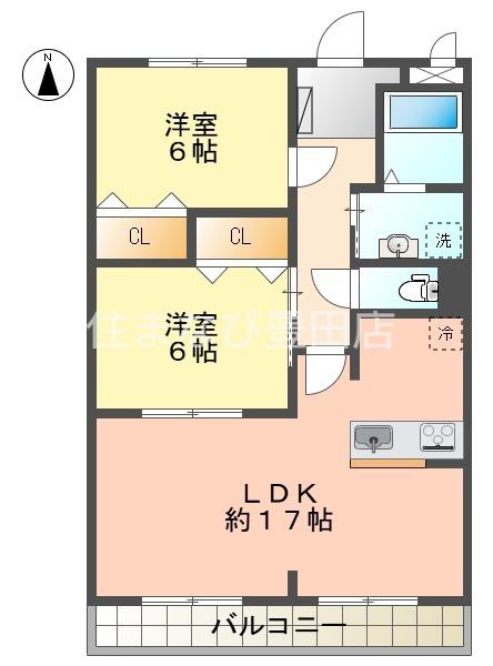 萩野マンション B棟(2LDK/1階)の間取り写真
