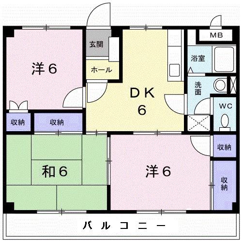 サンファミール西庄(3DK/2階)の間取り写真
