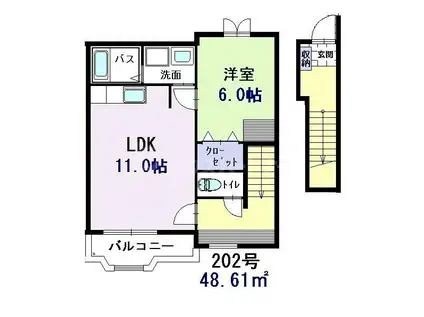 ラフィネ(1LDK/2階)の間取り写真
