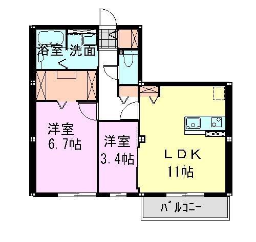 フェリアードII(2LDK/1階)の間取り写真