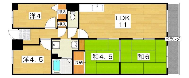 香里園オークヒルズII(4LDK/3階)の間取り写真