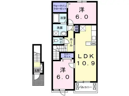 プランドール・ユー A(2LDK/2階)の間取り写真