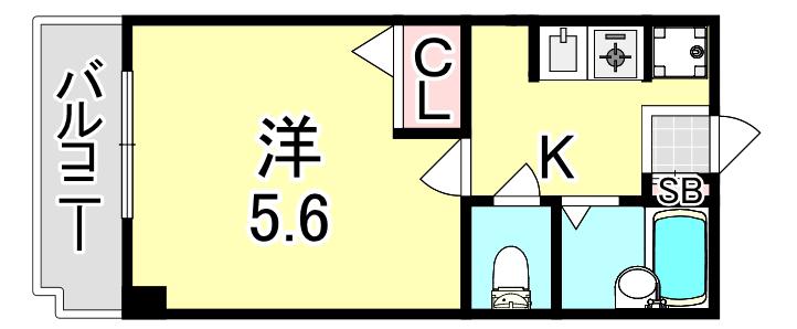 サンハウス御影本町(1K/5階)の間取り写真
