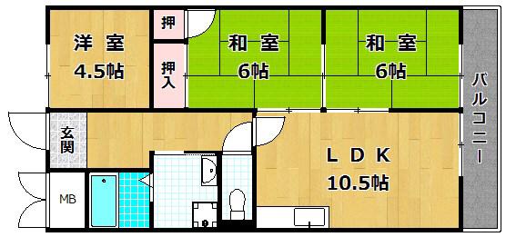 コーポ牧野(3LDK/2階)の間取り写真