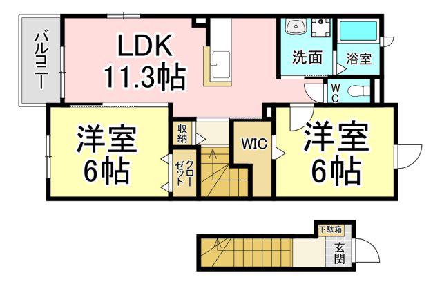 プラシード(2LDK/2階)の間取り写真