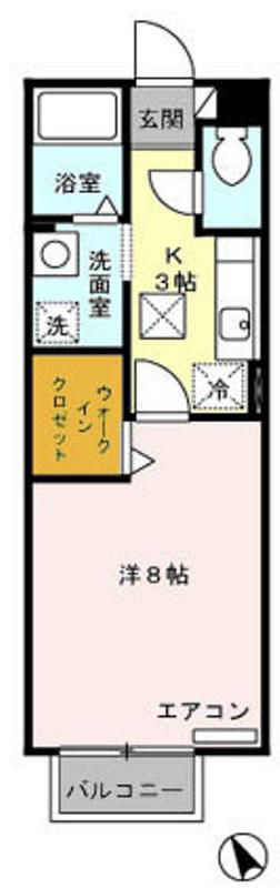ボン・ヴォヤージュB(1K/1階)の間取り写真