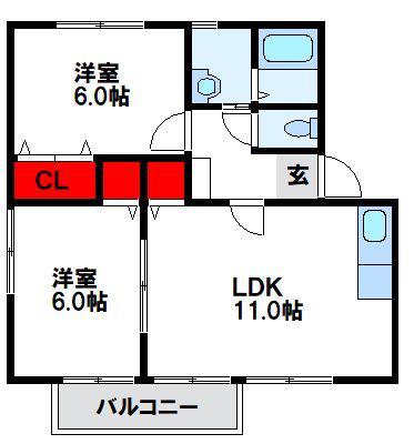 リバーサイド宮司(2LDK/1階)の間取り写真