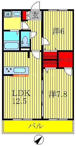 グリシーナおおたかII(2LDK/2階)の間取り写真