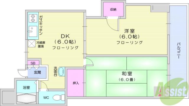 第13ジュリヤン(2DK/2階)の間取り写真