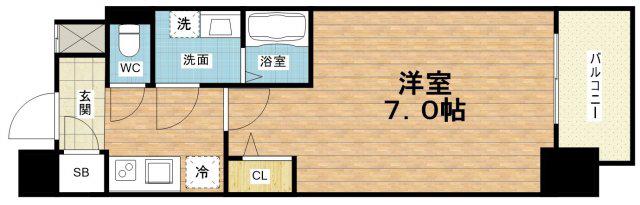 アドバンス上町台シュタット(1K/13階)の間取り写真